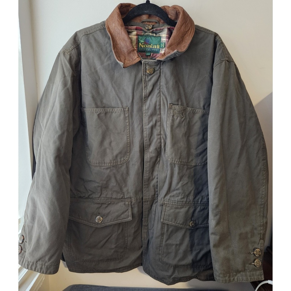 Vintage Noatak Field Jacket Men's L Leather Collar Plaid Made‎ Hong Kong Outdoor